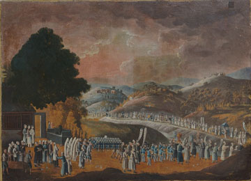 Funeral Procession, Probably Late 18th century, Artist unknown, Oil on Canvas, 54”x81”--1