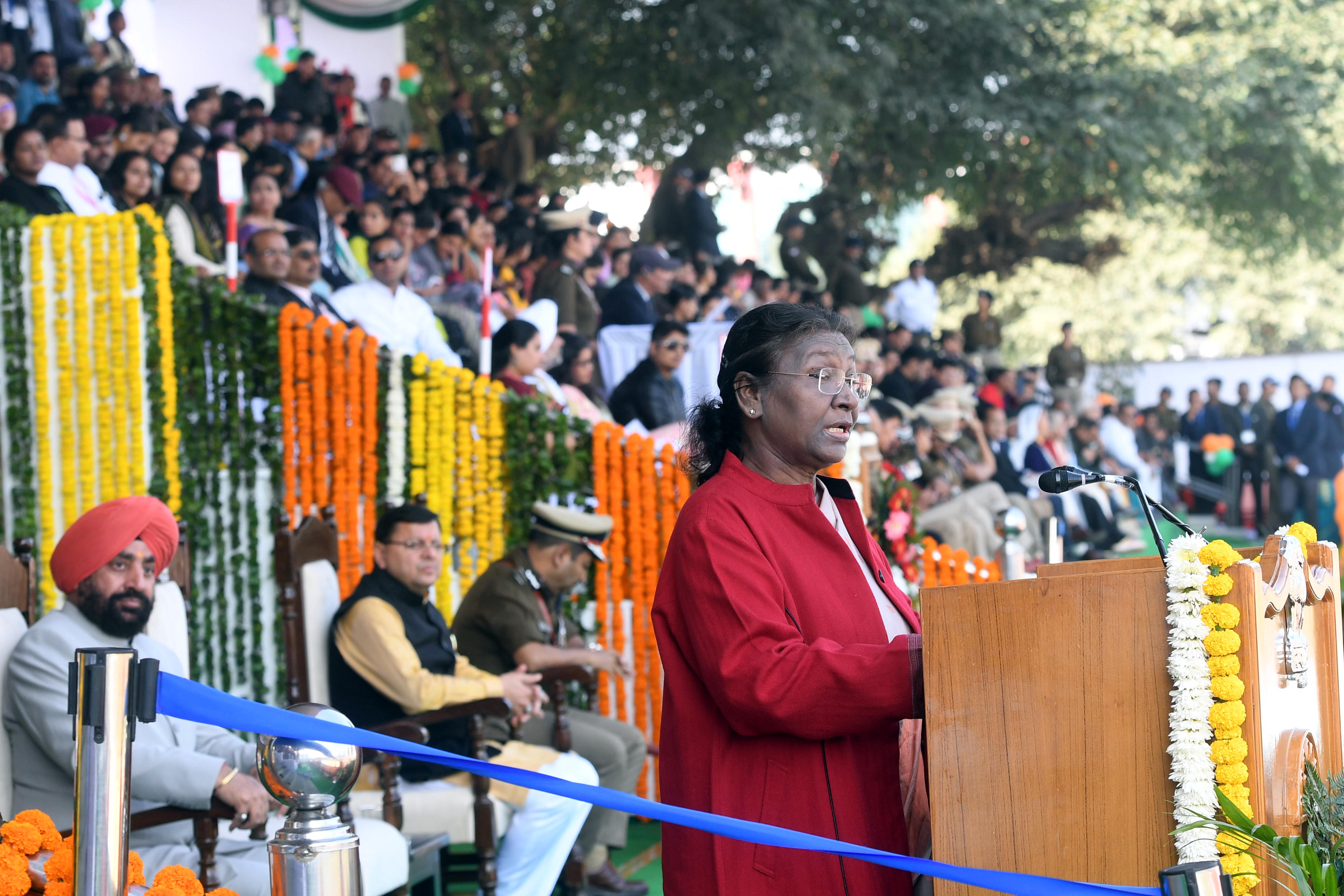 President gracing the Uttarakhand State Foundation Day programme at Dehradun on November 9, 2023.