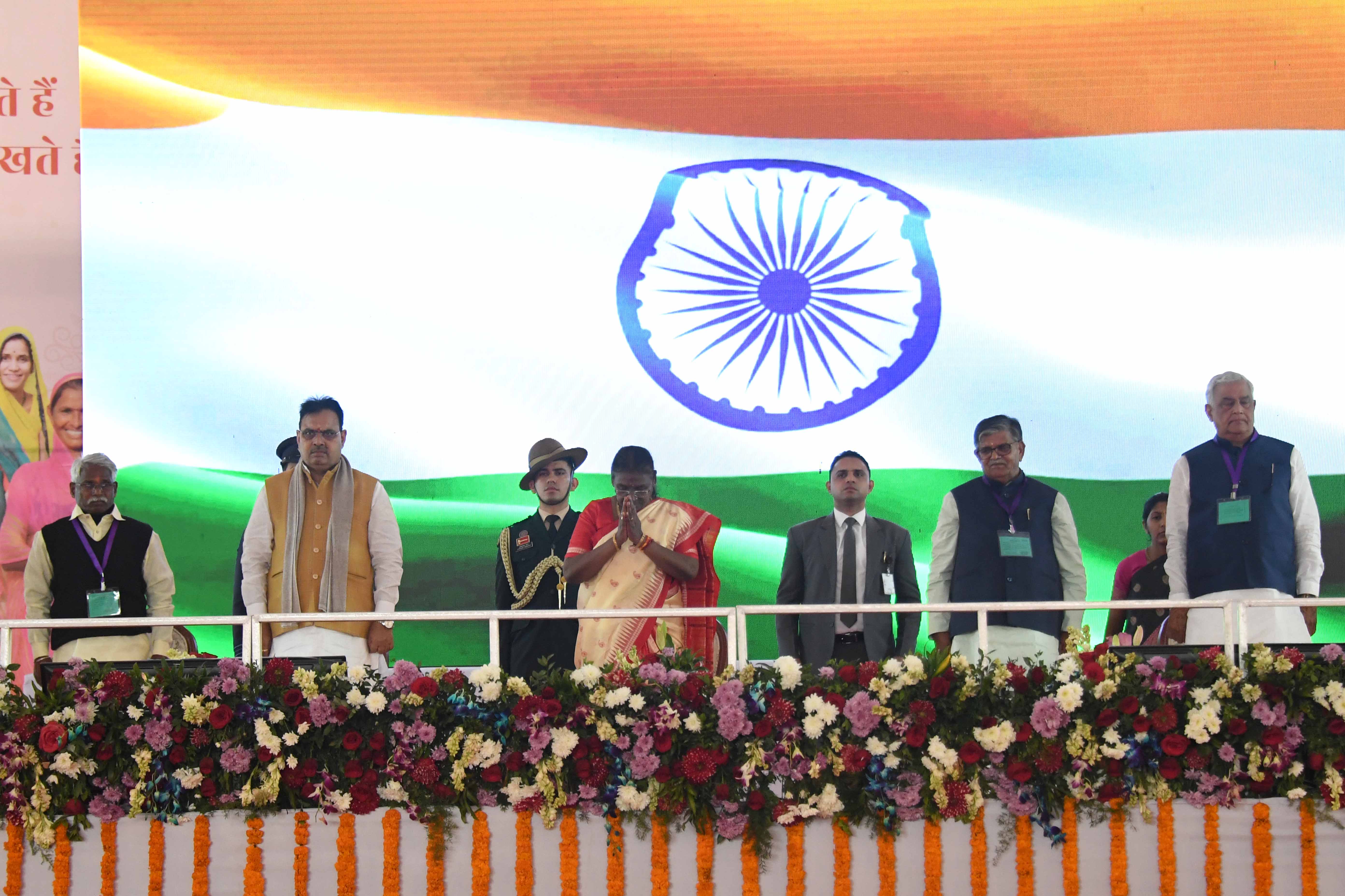 President Droupadi Murmu attending a Conference of tribal women associated with various Self Help Groups at Beneshwar Dham, Rajasthan on Feb 14, 2024.