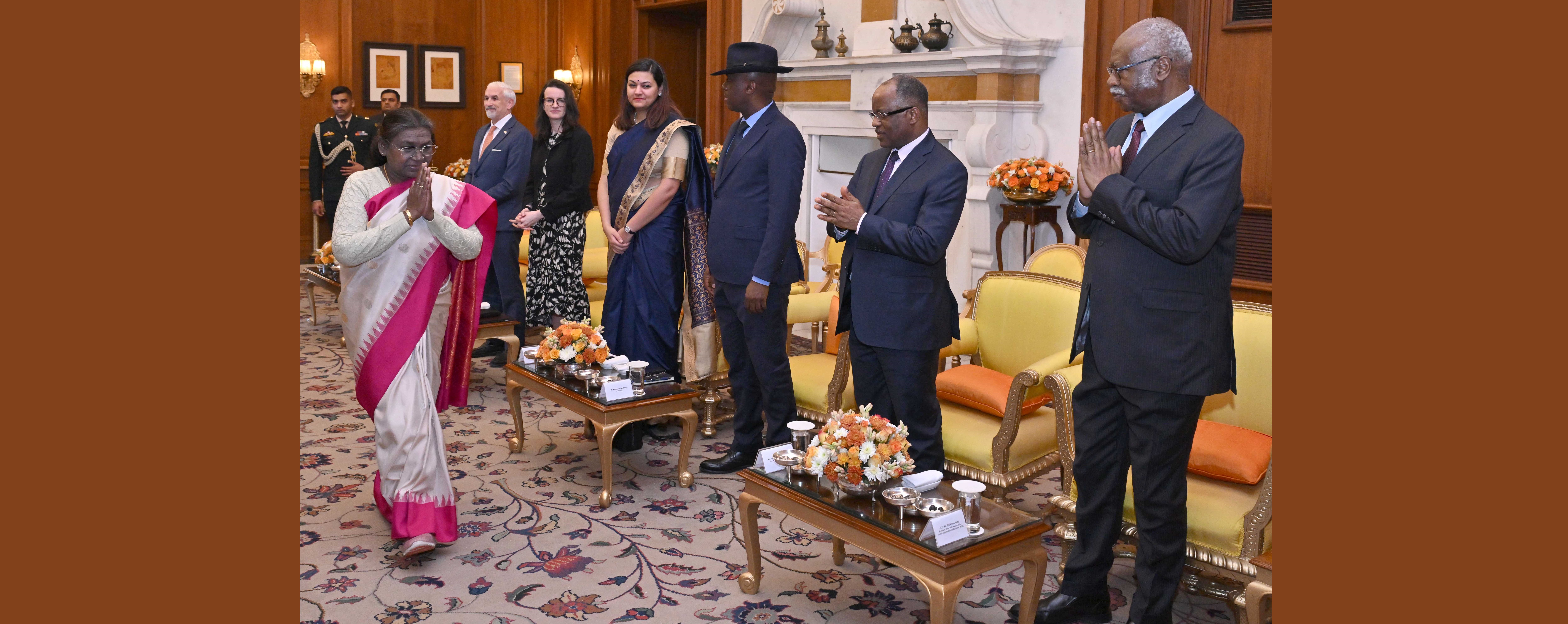 H.E. Mr Philemon Yang, President of the 79th session of the United Nations General Assembly (UNGA) called on the President of India, Smt Droupadi Murmu at Rashtrapati Bhavan on February 6, 2025.