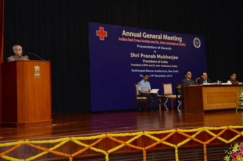 Speech by the President of India, Shri Pranab Mukherjee at the Annual General Meeting of the Indian Red Cross Society and St. John Ambulance (India)