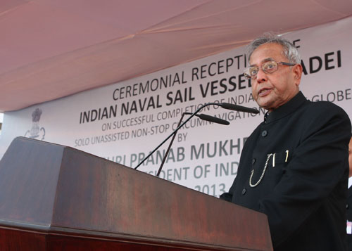 Speech By The President Of India, Shri Pranab Mukherjee On The Occasion Of Ceremonial Reception Of Insv Mhadei