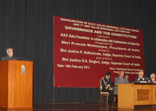 Speech By The President Of India, Shri Pranab Mukherjee Delivering The First N.k.p Salve Memorial Lecture On "Constitution And Governance"