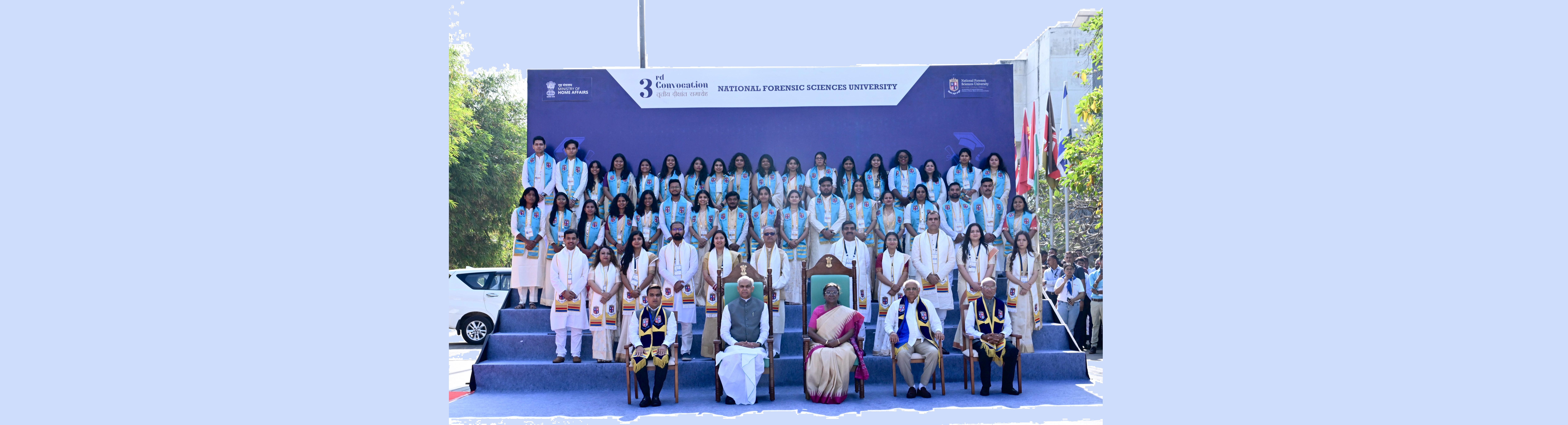 The President of India, Smt Droupadi Murmu, graced the convocation ceremony of the National Forensic Sciences University at Gandhinagar on February 28, 2025.