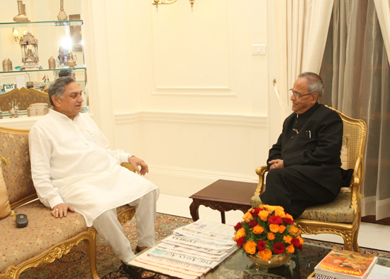 Shri Janardan Dwivedi MP calling on the President of India, Shri Pranab Mukherjee at Rashtrapati Bhavan in New Delhi on August 20, 2012.