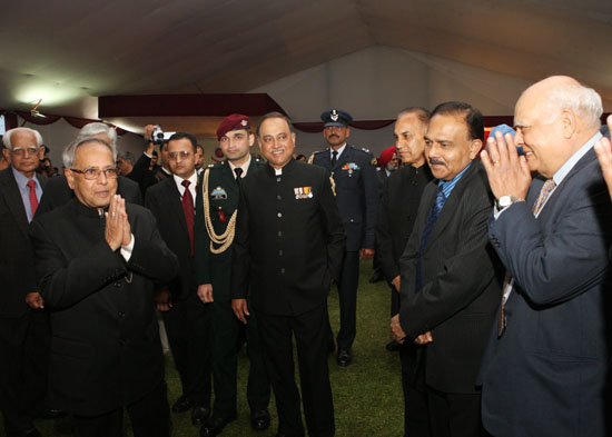 The President of India, Shri Pranab Mukherjee at the 'At Home' Reception hosted by the Commissioner of Police, Delhi on the occasion of the Raising Day of Delhi Police at New Delhi on February 17, 2013.