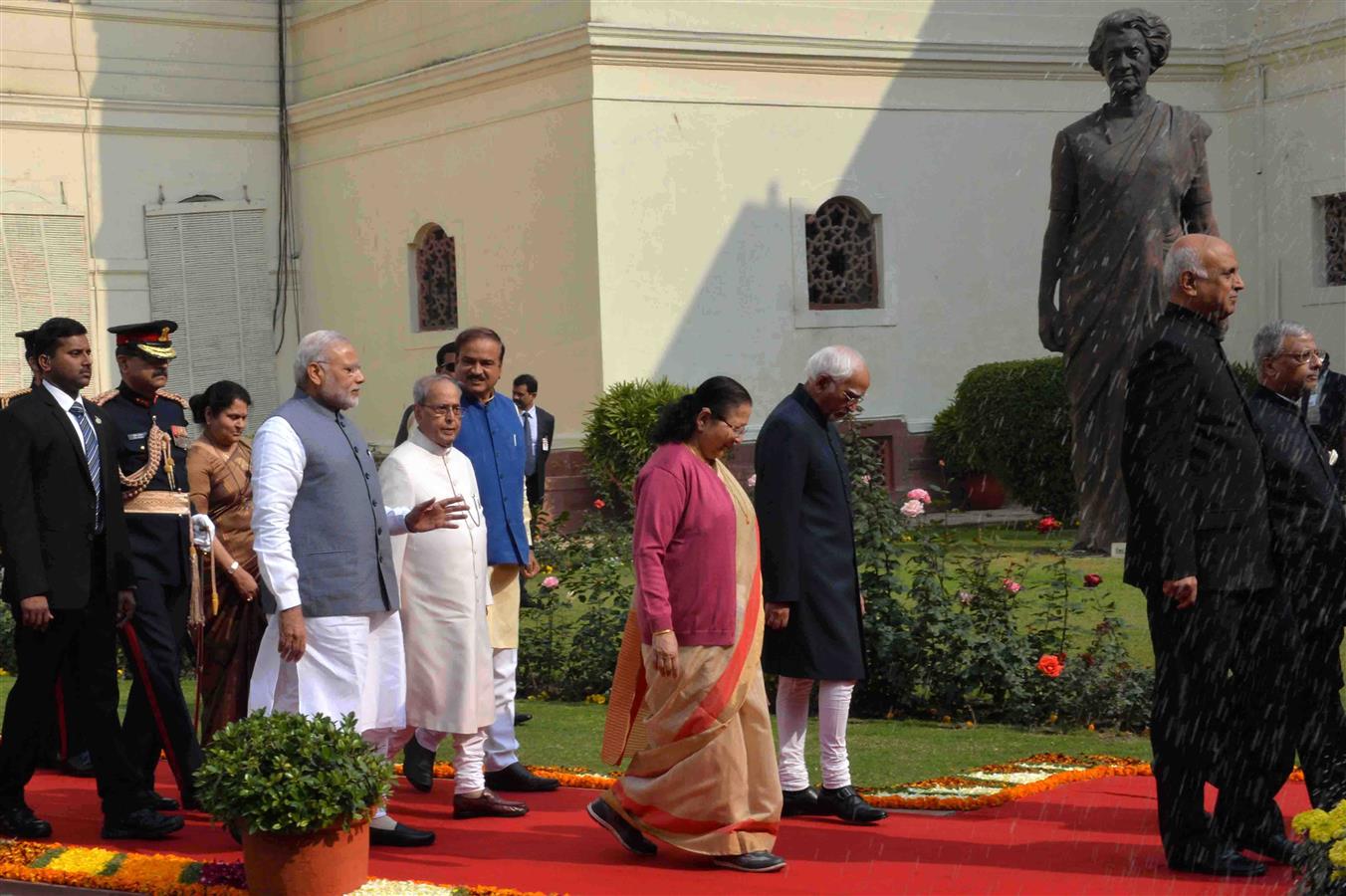 The President of India, Shri Pranab Mukherjee in a Ceremonial Procession towards the Central Hall of Parliament for addressing Member of both the Houses of Parliament in New Delhi January 31, 2017.