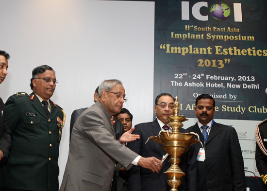 The President of India, Shri Pranab Mukherjee inaugurating the 2nd South East Asia Implant Conference - ' Implant Esthetics - 2013' organized by the International Congress of Oral Implantologists at Hotel Ashok in Chanakyapuri, New Delhi on February 23, 2