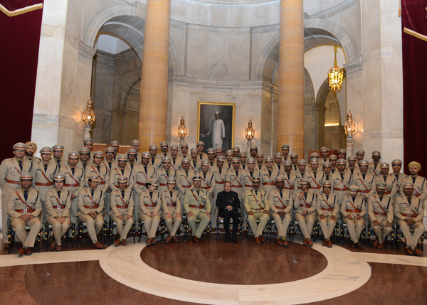 The President of India, Shri Pranab Mukherjee with the Probationers of 65thRR (2012Batch) of Indian Police Service from Sardar Vallabhbhai Patel National Police Academy, Hyderabad at Rashtrapati Bhavan in New Delhi on January 3, 2014 when they called-on h 