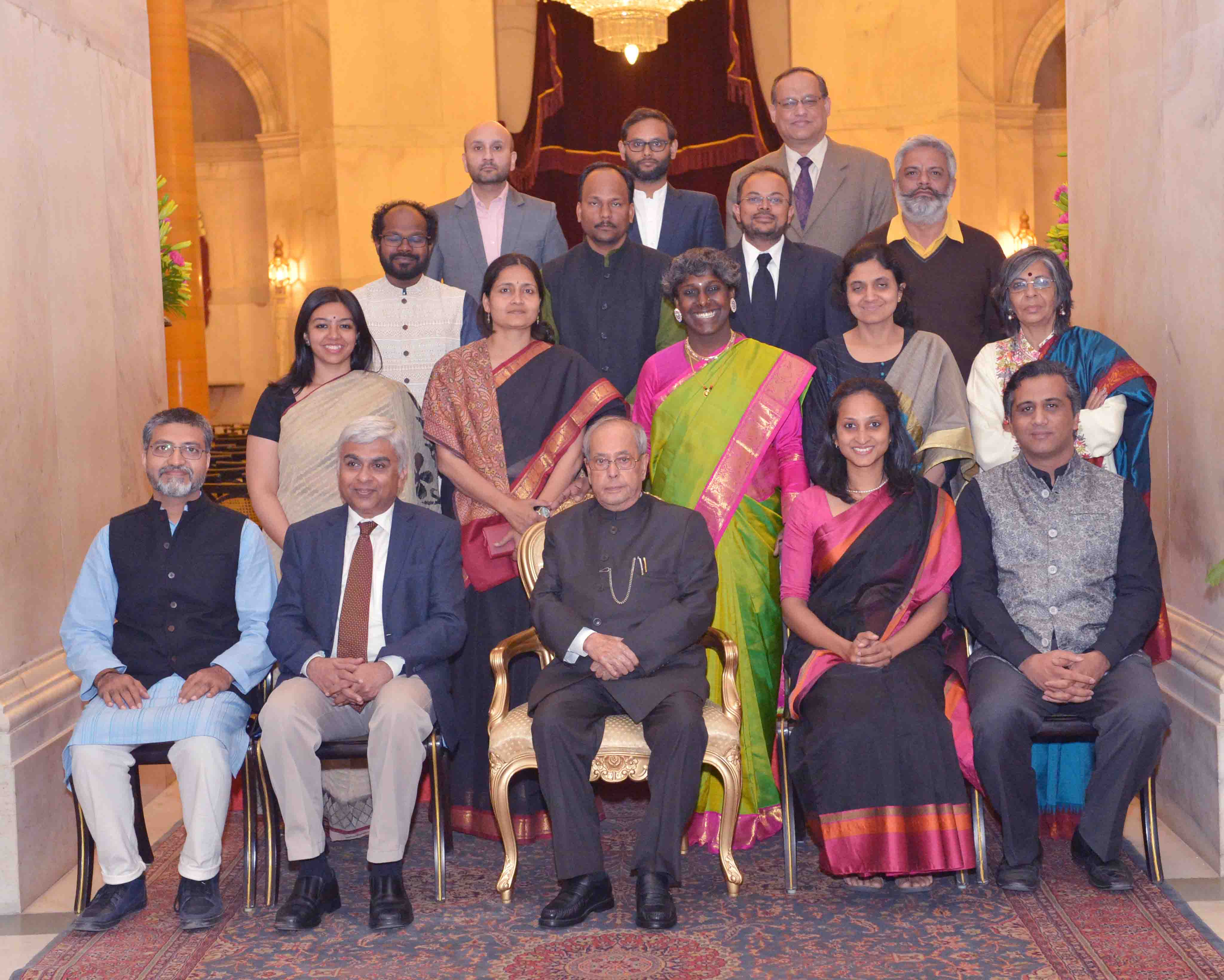 The President of India, Shri Pranab Mukherjee with Social Innovators from the Ashoka Innovators for the Public (ASHOKA) including newly inducted 2016 Ashoka Fellows at Rashtrapati Bhavan on February 11, 2017.