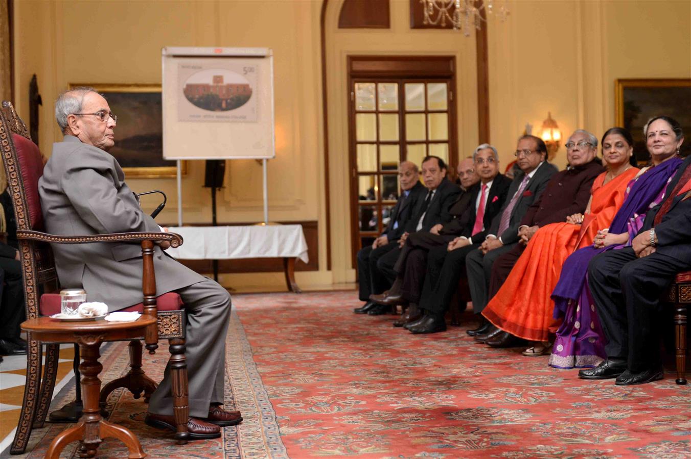 The President of India, Shri Pranab Mukherjee releasing the Centenary Postage Stamp at the Centenary Celebrations of Ramjas College at Rashtrapati Bhavan on February 13, 2017.