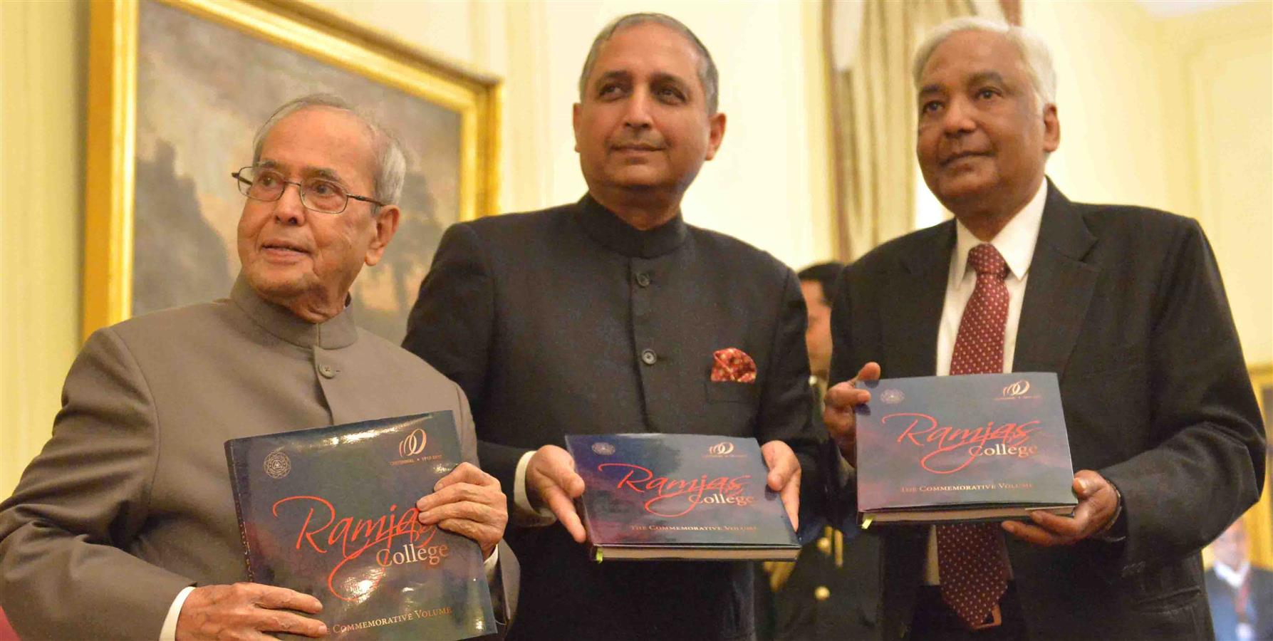 The President of India, Shri Pranab Mukherjee releasing Commemorative Volume on ‘History of Ramjas’ at the Centenary Celebrations of Ramjas College at Rashtrapati Bhavan on February 13, 2017.