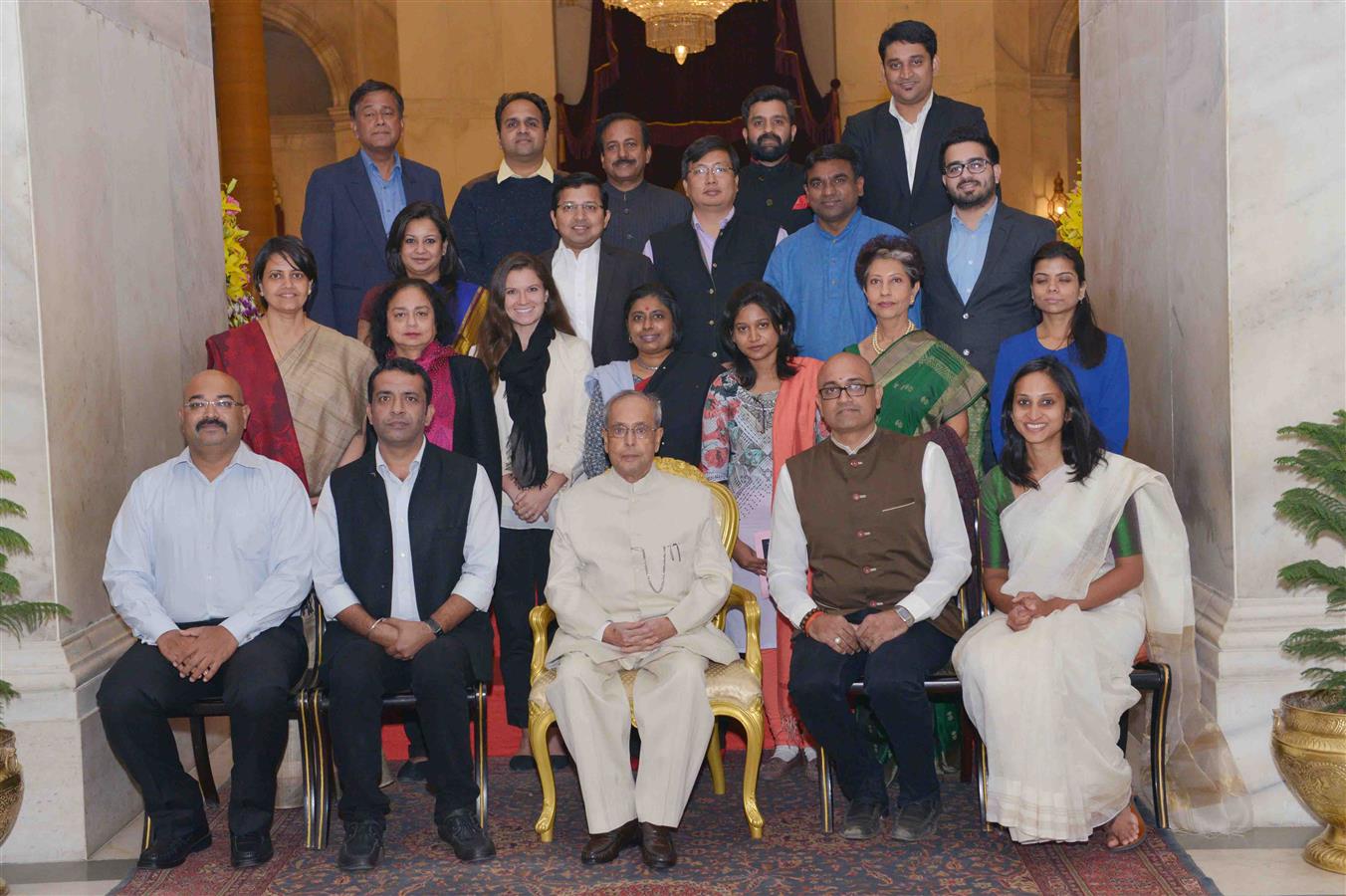 The President of India, Shri Pranab Mukherjee with Ashoka Fellows for the year 2015 at Rashtrapati Bhavan on February 12, 2016. 