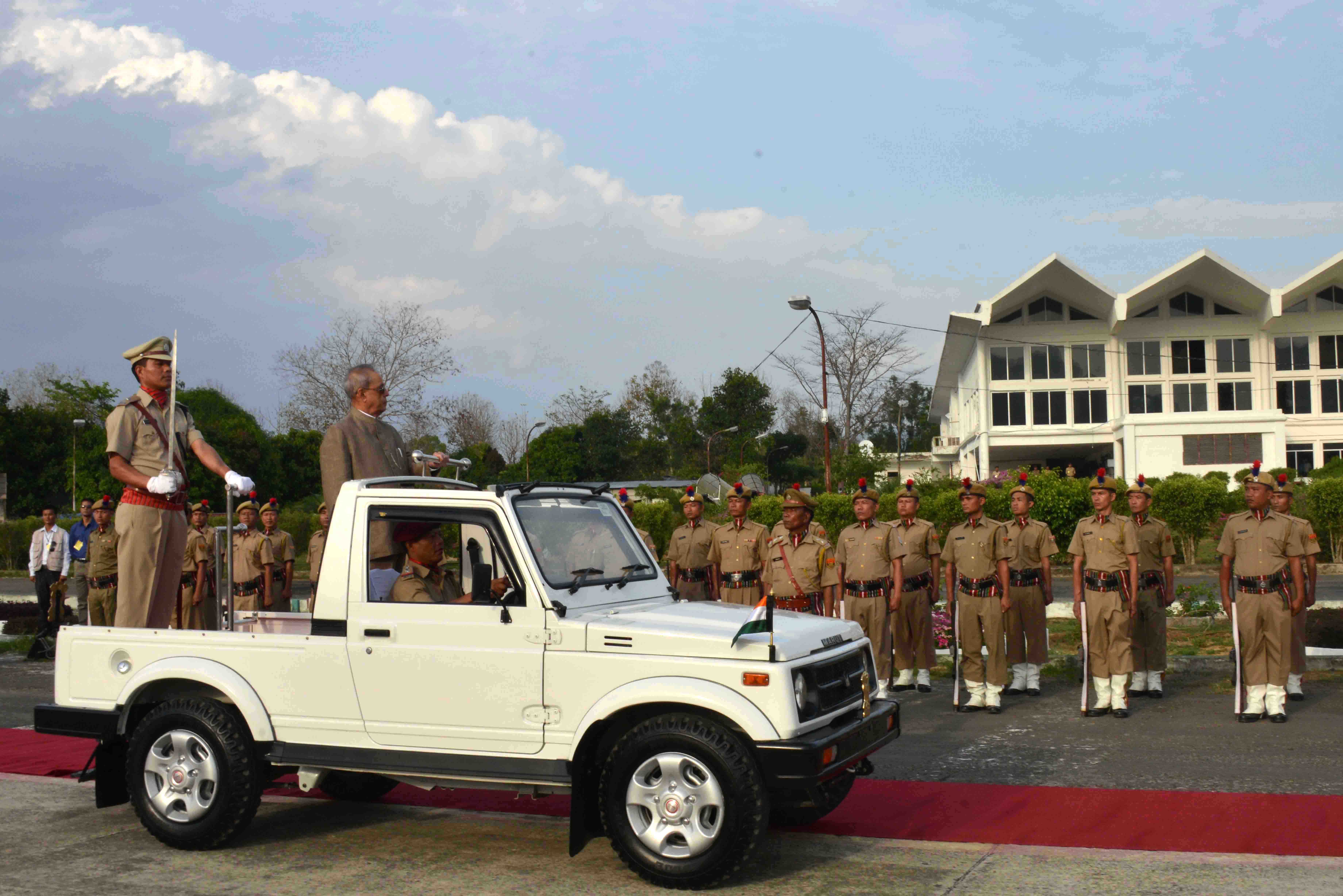 The President of India, Shri Pranab Mukherjee inspecting the Guard of Honour on his arrival at Lengpui Airport at Aizawl in Mizoram on April 9, 2015.