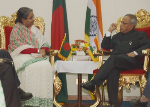 The Foreign Minister of Bangladesh, Dr. Dipu Moni calling on the President of India, Shri Pranab Mukherjee at Dhaka in Bangladesh on March 3, 2013.