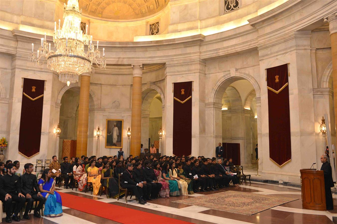 The President of India, Shri Pranab Mukherjee interacting with Officer Trainees of Indian Administrative Service Professional Course Phase-I for the 2015 batch from Lal Bahadur Shastri National Academy of administration, Mussoorie at Rashtrapati Bhavan on 