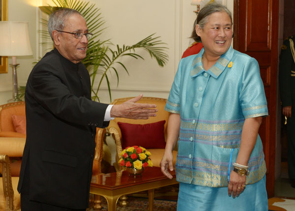 Her Royal Highness Princess Maha Chakri Sirindhorn of Thailand calling on the President of India, Shri Pranab Mukherjee at Rashtrapati Bhavan in New Delhi on February 27, 2014. 