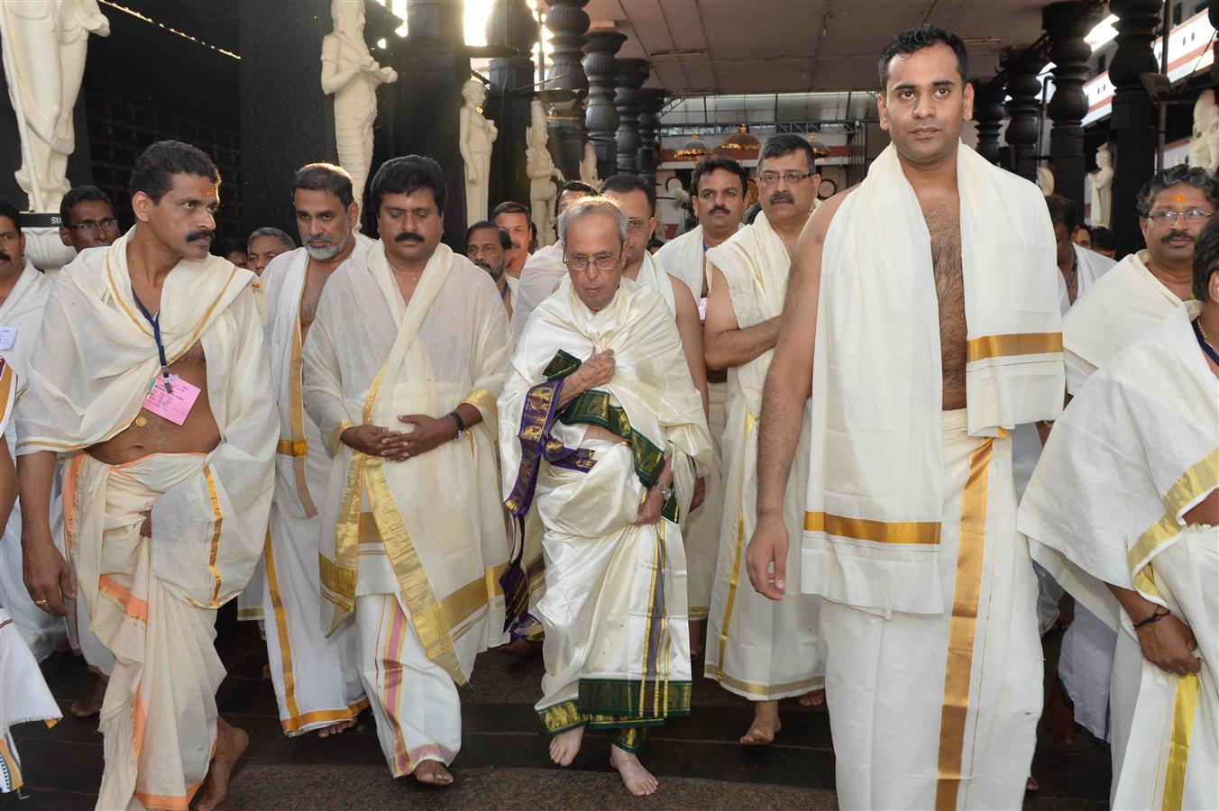 The President of India, Shri Pranab Mukherjee visiting the Guruvayoor Temple at Thrissur in Kerala on February 27, 2016. 