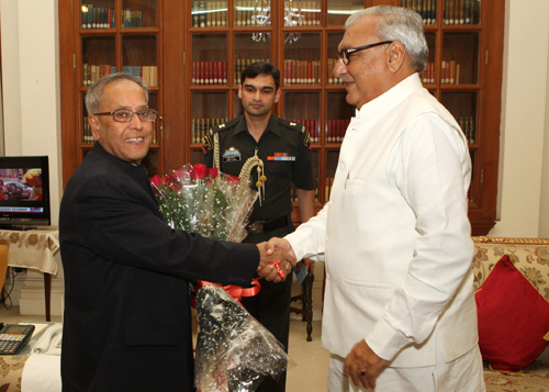 The Chief Minister of Haryana, Shri Bhupinder Singh Hooda calling on the President of India, Shri Pranab Mukherjee at Rashtrapati Bhavan in New Delhi on August 25, 2012.