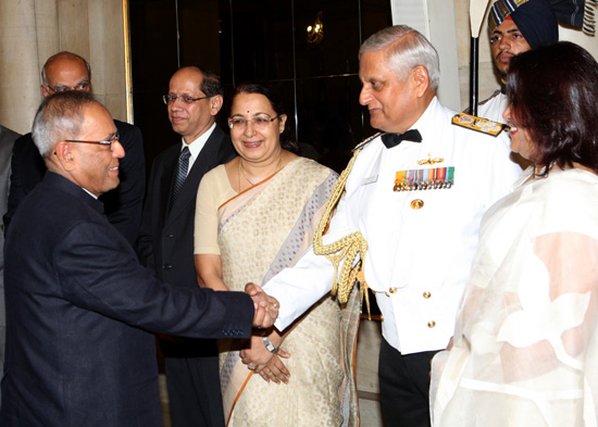 The President of India, Shri Pranab Mukherjee host Farewell Dinner to Admiral Nirmal Verma, Chief of Naval Staff at Rashtrapati Bhavan on August 25, 2012.