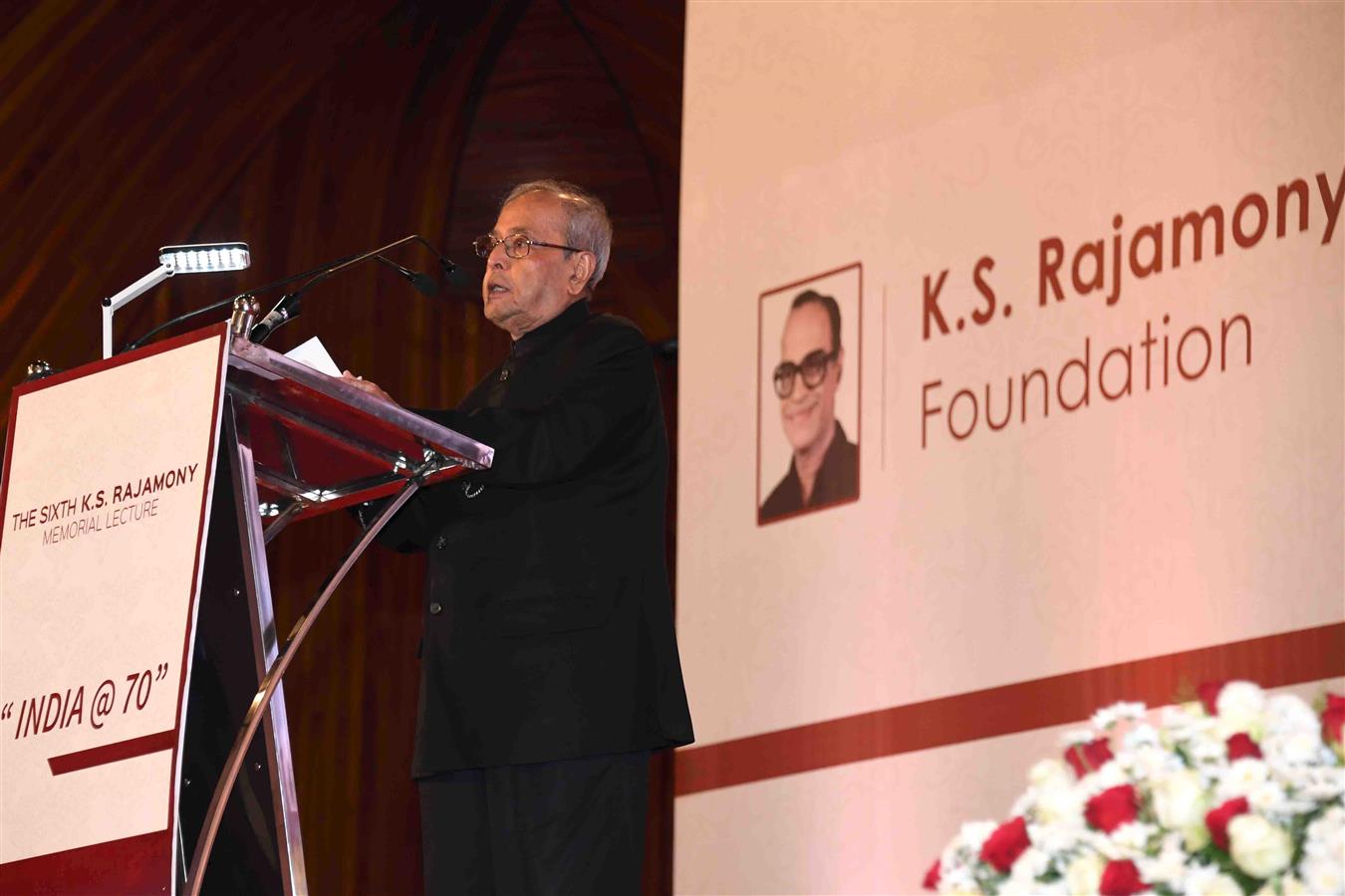 The President of India, Shri Pranab Mukherjee delivering the 6th K.S. Rajamony Memorial Lecture on the topic ‘India@70’ at Kochi in Kerala on March 2, 2017.