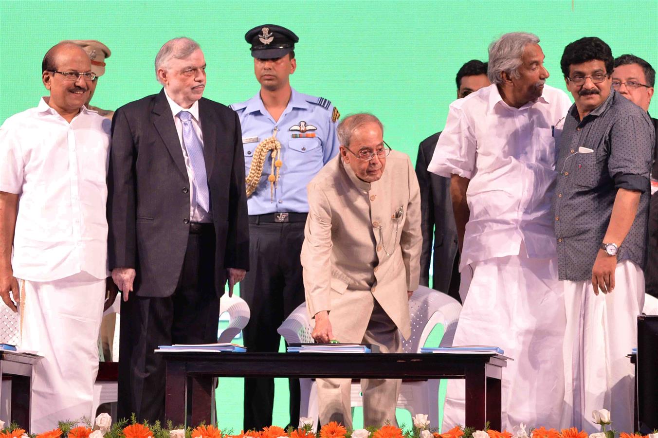 The President of India, Shri Pranab Mukherjee launching various schemes of Government of Kerala (dedication of Kerala as Digital State, launch of a Digital Empowerment Campaign, opening of the UL Cyber Park, the first Cyber Park established by a labour co 