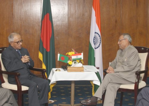 The Former Finance Minister of Bangladesh, Mr. M. Sayeduzzaman calling on the President of India, Shri Pranab Mukherjee at Dhaka, Bangladesh on March 4, 2013.