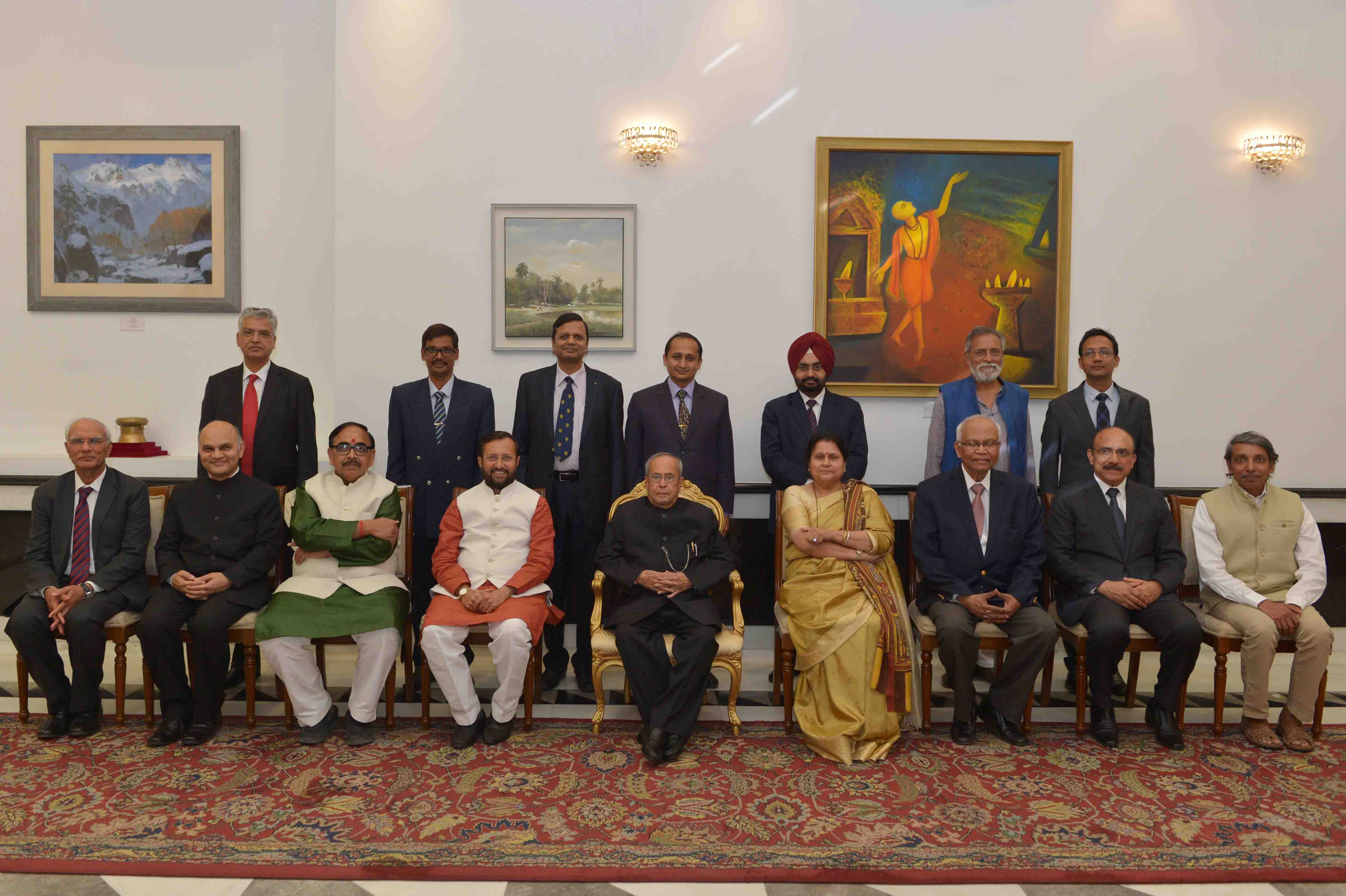 The President of India, Shri Pranab Mukherjee with recipients of Visitor's Award - 2017 at Rashtrapati Bhavan Auditorium on March 6, 2017.