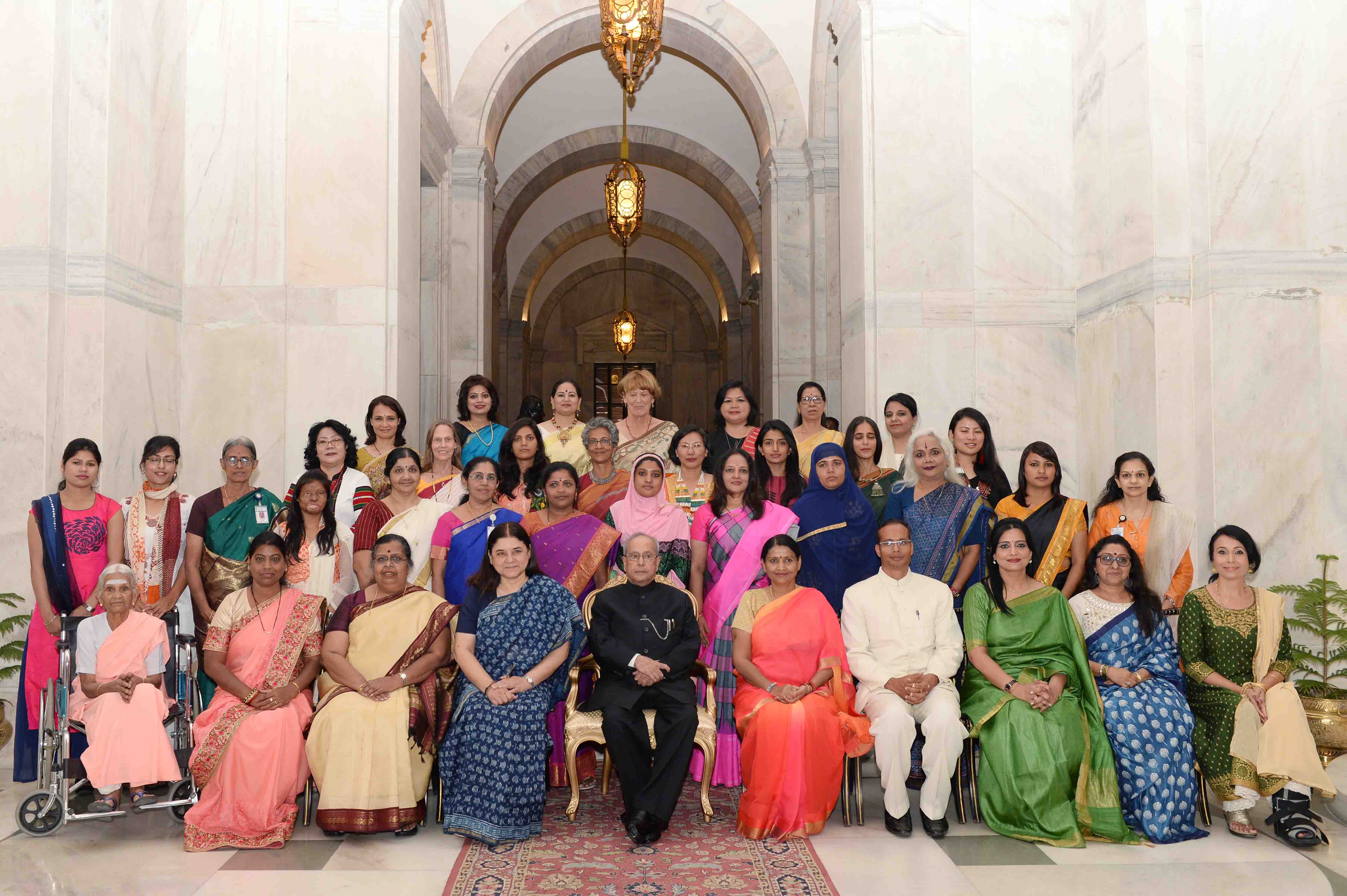 The President of India, Shri Pranab Mukherjee with recipients of Nari Shakti Puruskars for the year 2016 at Rashtrapati Bhavan on March 8, 2017 on the occasion of International Women’s Day.