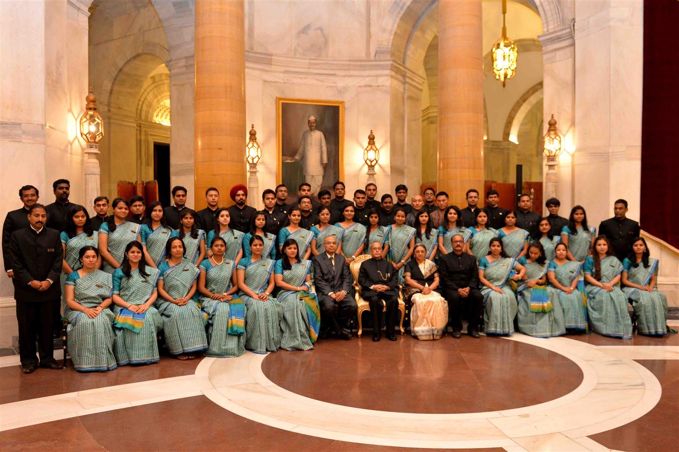 The President of India, Shri Pranab Mukherjee with the officer trainees of 69th batch of the Indian Revenue Service form National Academy of Direct Taxes, Nagpur at Rashtrapati Bhavan on March 10, 2016. 