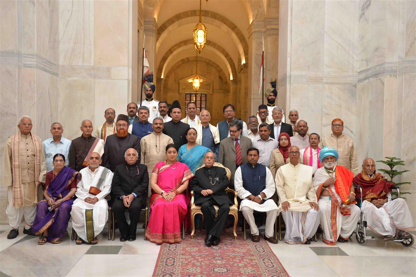 The President of India, Shri Pranab Mukherjee with recipients of Presidential Award of Certificate of Honour to Eminent Scholars of Sanskrit, Pali/Prakrit, Arabic, Persian languages and Maharishi Badarayan Vyas Samman to young Scholars for the Year 2015 