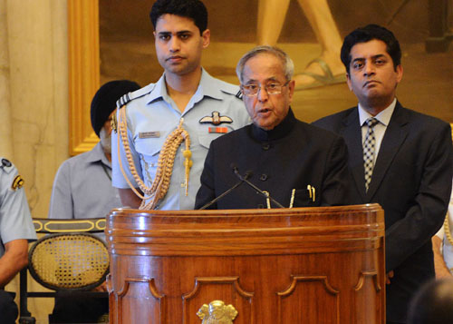 The President of India, Shri Pranab Mukherjee at the inauguration of the Seminar organized by Indian Council for Cultural Relations (ICCR) on the occasion of 150th Birth Anniversary of Swami Vivekananda at Rashtrapati Bhavan in New Delhi on March 7, 2013.