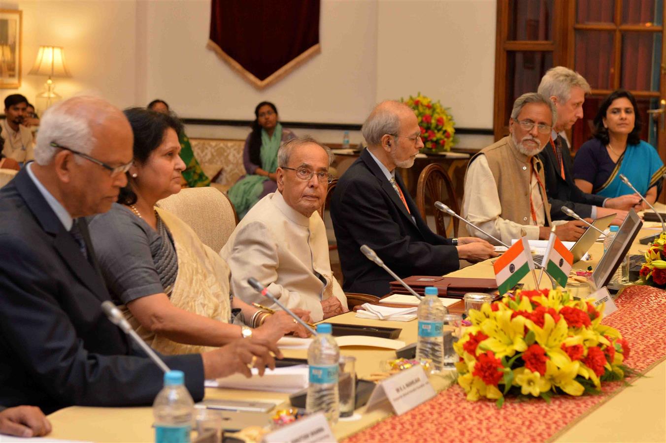 The President of India, Shri Pranab Mukherjee attending the 'Rapporteurs' Summarization on the Global Roundtable on Inclusive Innovation at Rashtrapati Bhavan on March 12, 2016. 