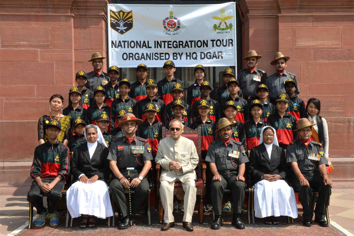 The President of India, Shri Pranab Mukherjee with differently abled children from Agartala attending National Integratiion Tour organized by the 4 Assam Rifles at Rashtrapati Bhavan on March 15, 2016. 