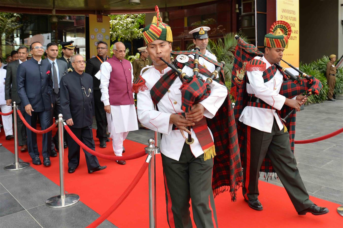 The President of India, Shri Pranab Mukherjee in a procession at the inauguration of International Conference on the theme of "Universities of the Future: Knowledge, Innovation and Responsibility” at O. P. Jindal Global University (JGU), Sonipat in Haryan