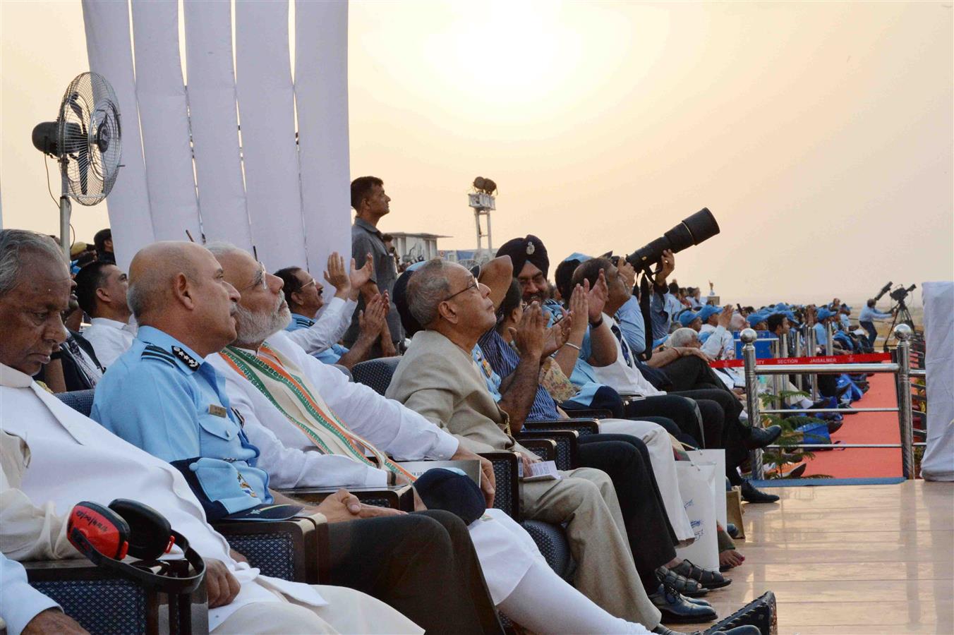 The President of India, Shri Pranab Mukherjee Witnessing the Exercise Iron Fist-2016 at Air Force Field Firing Range, Pokhran at Rajashan on March 18, 2016. 