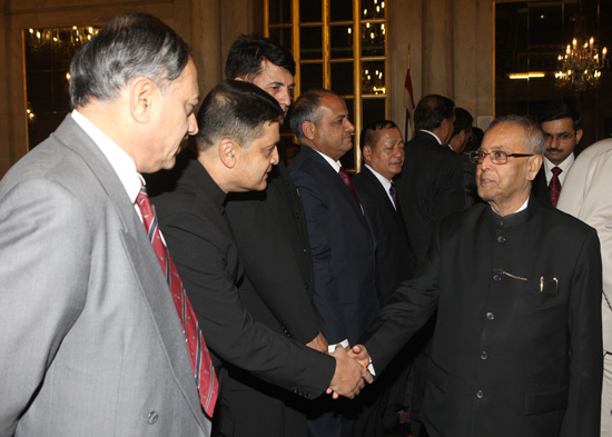 The President of India, Shri Pranab Mukherjee interacting with Director Generals of Police, Inspector General of Police from various States and Union Territories, Heads of Central Police Organizations and Central Police Organisations at Rashtrapati Bhavan