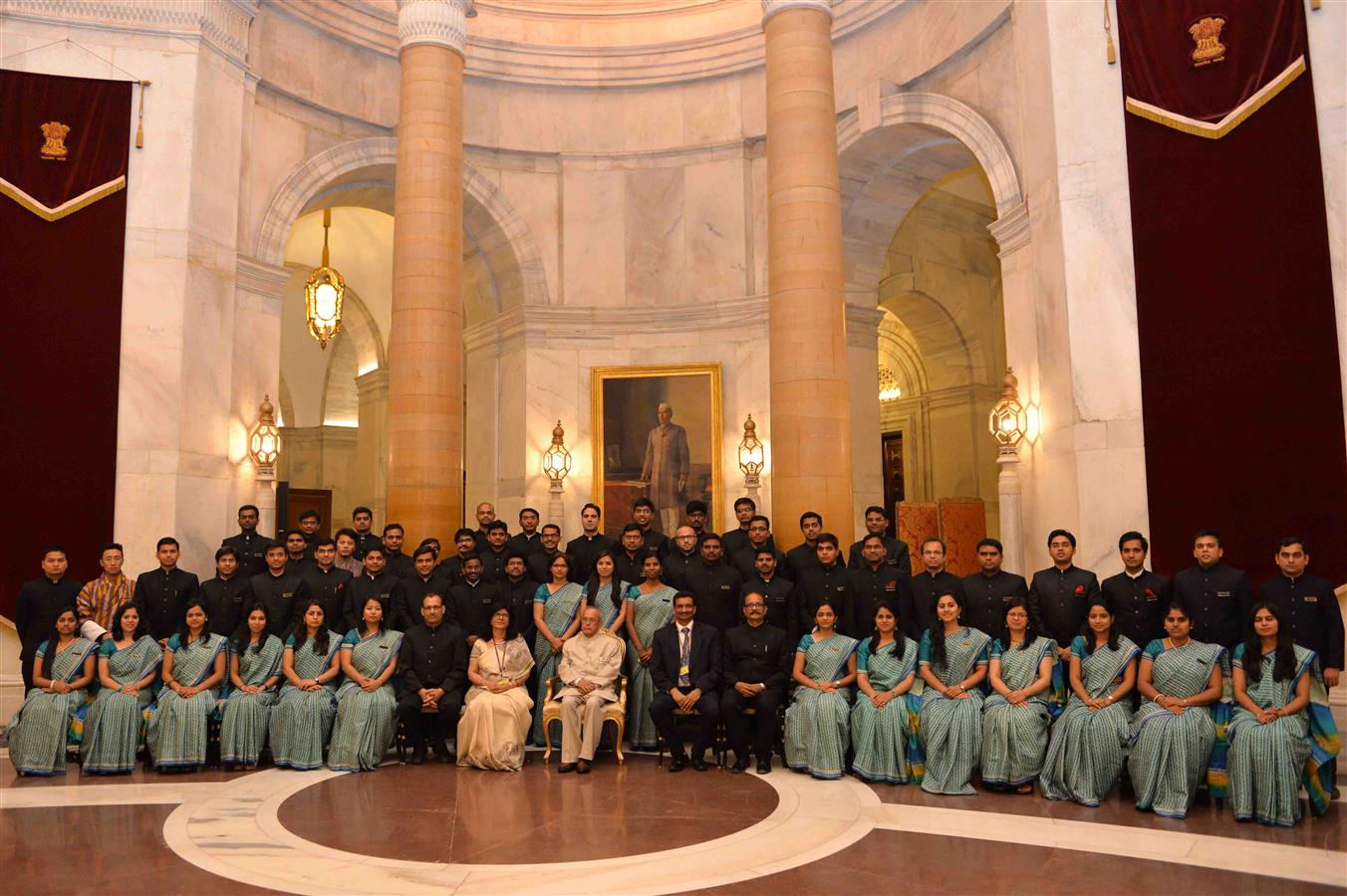 The President of India, Shri Pranab Mukherjee meeting with the officer trainees of 70th batch of the Indian Revenue Service from National Academy of Direct Taxes, Nagpur at Rashtrapati Bhavan on March 21, 2017.