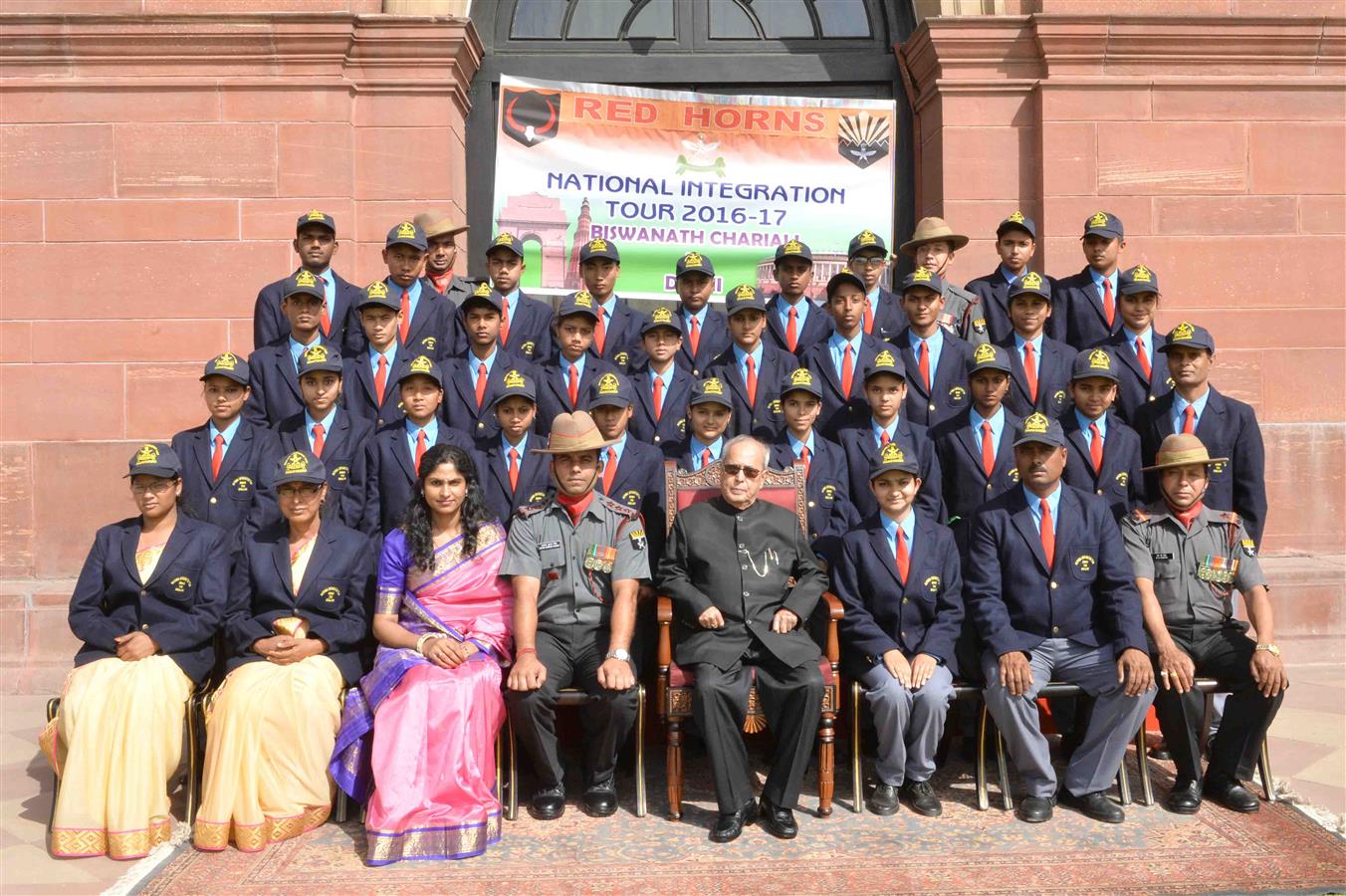 The President of India, Shri Pranab Mukherjee with students from Biswanath Chariali District of Assam attending National Integration Tour organised by the 24th Battalion the Assam Rifles at Rashtrapati Bhavan on March 22, 2017