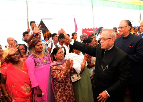 The President of India, Shri Pranab Mukherjee during the Civic Reception at Port Louis in Mauritius on March 13, 2013. The Prime Minister of the Republic of Mauritius, Dr. Naveenchandra Ramgoolam is also present during the occasion.