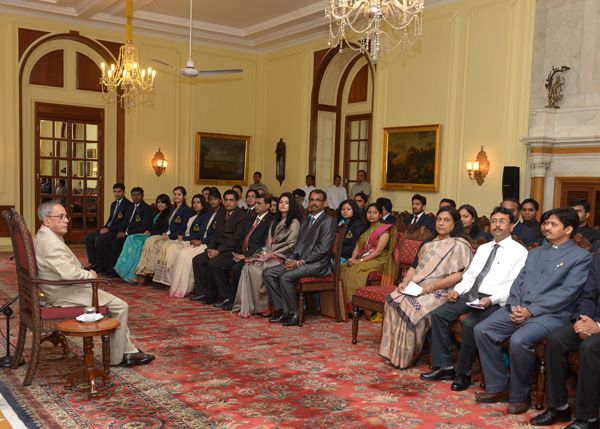 The President of India, Shri Pranab Mukherjee interacting the Indian Postal Service Probationers of 2010-2013 Batches from Rafi Ahmed Kidwai National Postal Academy and Indian P&T Accounts & Finance Service Probationers from National Institute of Communic 