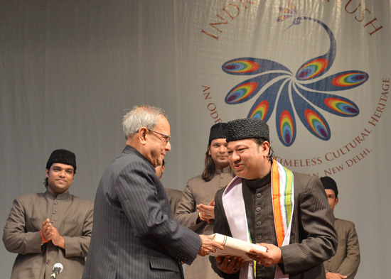 The President of India, Shri Pranab Mukherjee, witnessing a Qawwali concert by Nazeer Ahmed Khan Warsi and Brothers at Rashtrapati Bhavan Auditorium in New Delhi on January 13, 2013.