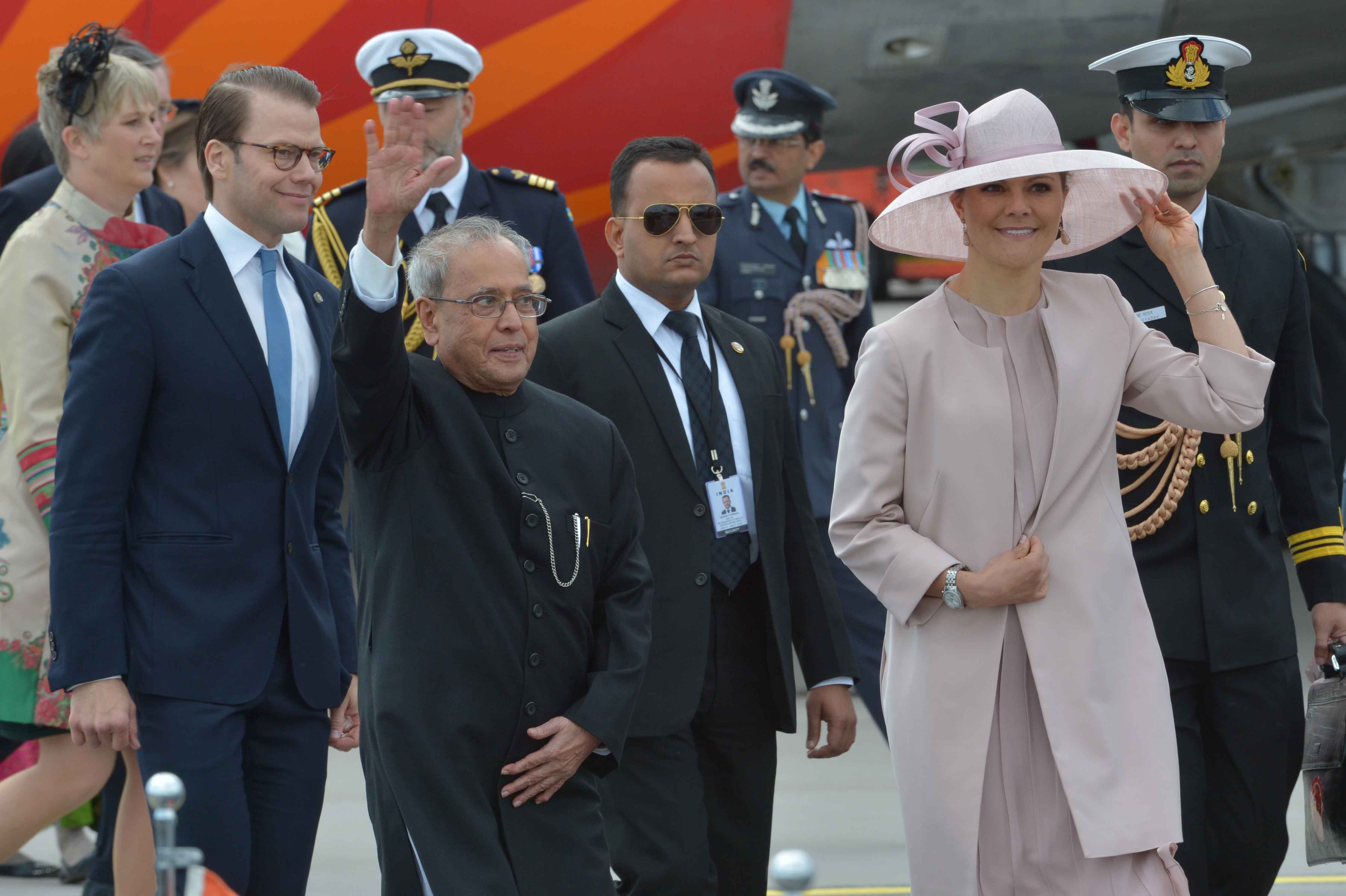 The President of India, Shri Pranab Mukherjee at the Stockholm (Arlanda Airport) during his arrival at Sweden on May 31, 2015.