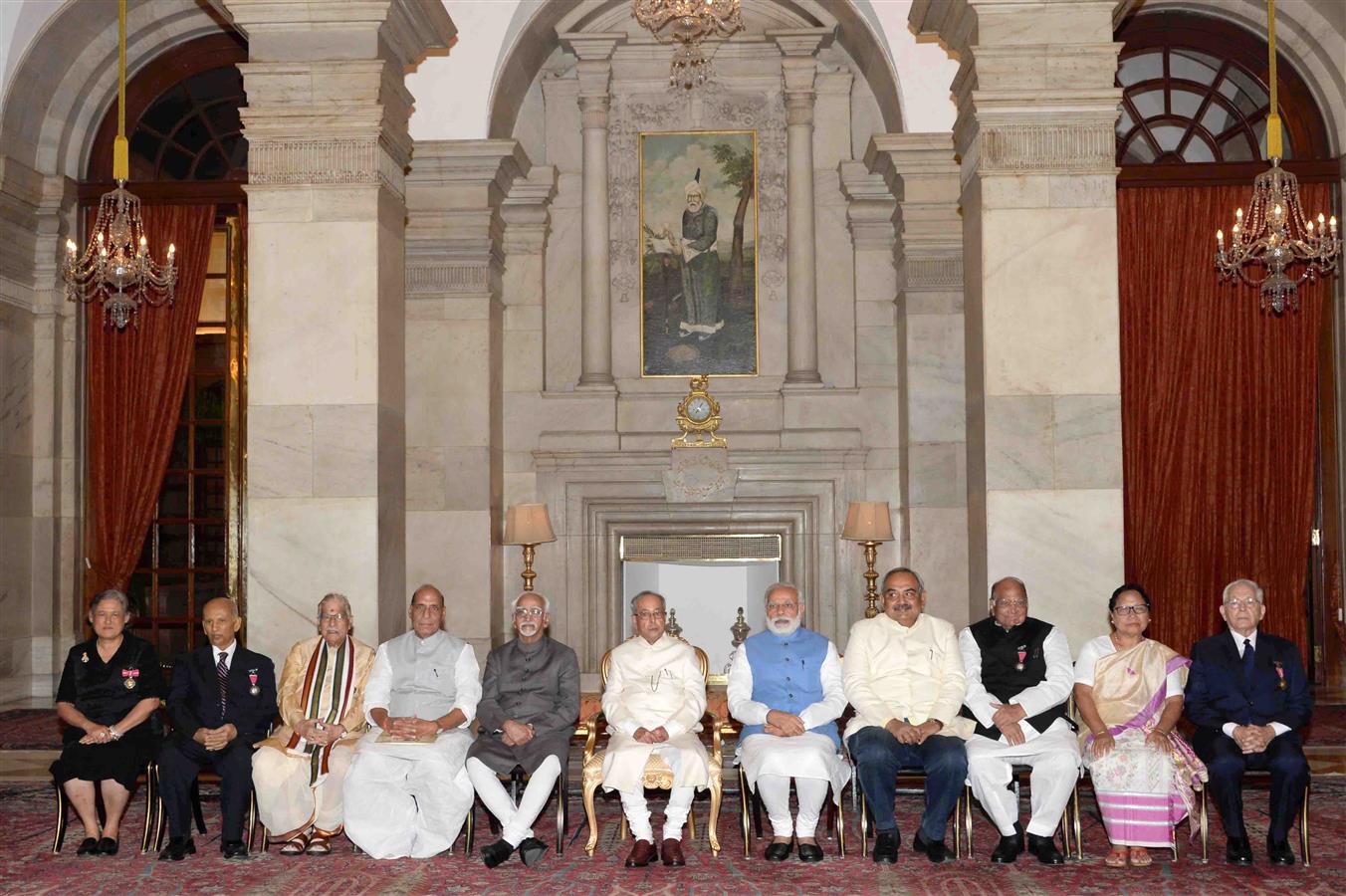 The President of India, Shri Pranab Mukherjee with recipients of Padma Vibhushan and Padma Bhushan Awards at a Civil Investiture Ceremony at Rashtrapati Bhavan. on March 30, 2017.