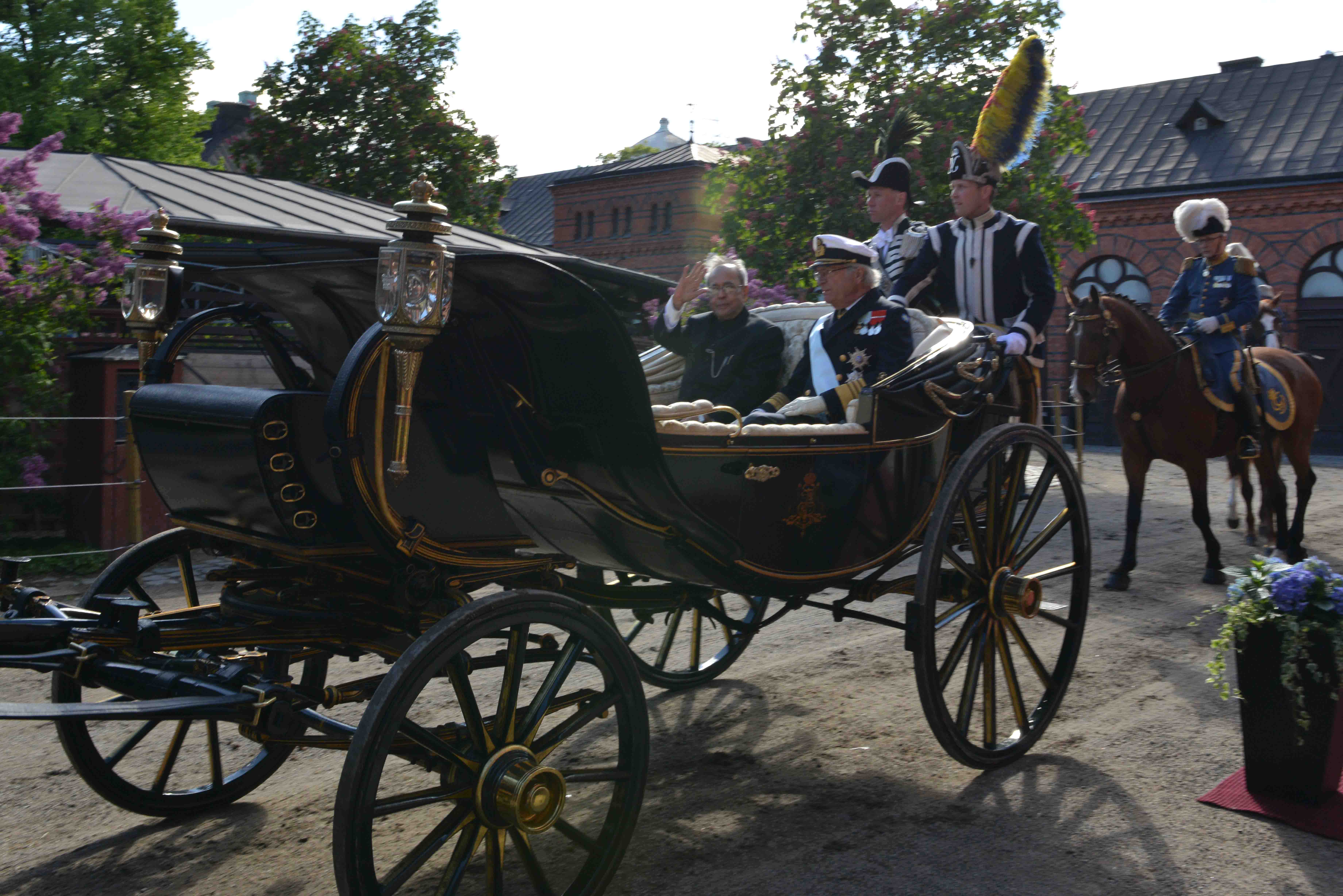 The President of India, Shri Pranab Mukherjee arriving at the Inner Courtyard of the Royal Palace during his State Visit to Sweden in Stockholm on May 31, 2015.