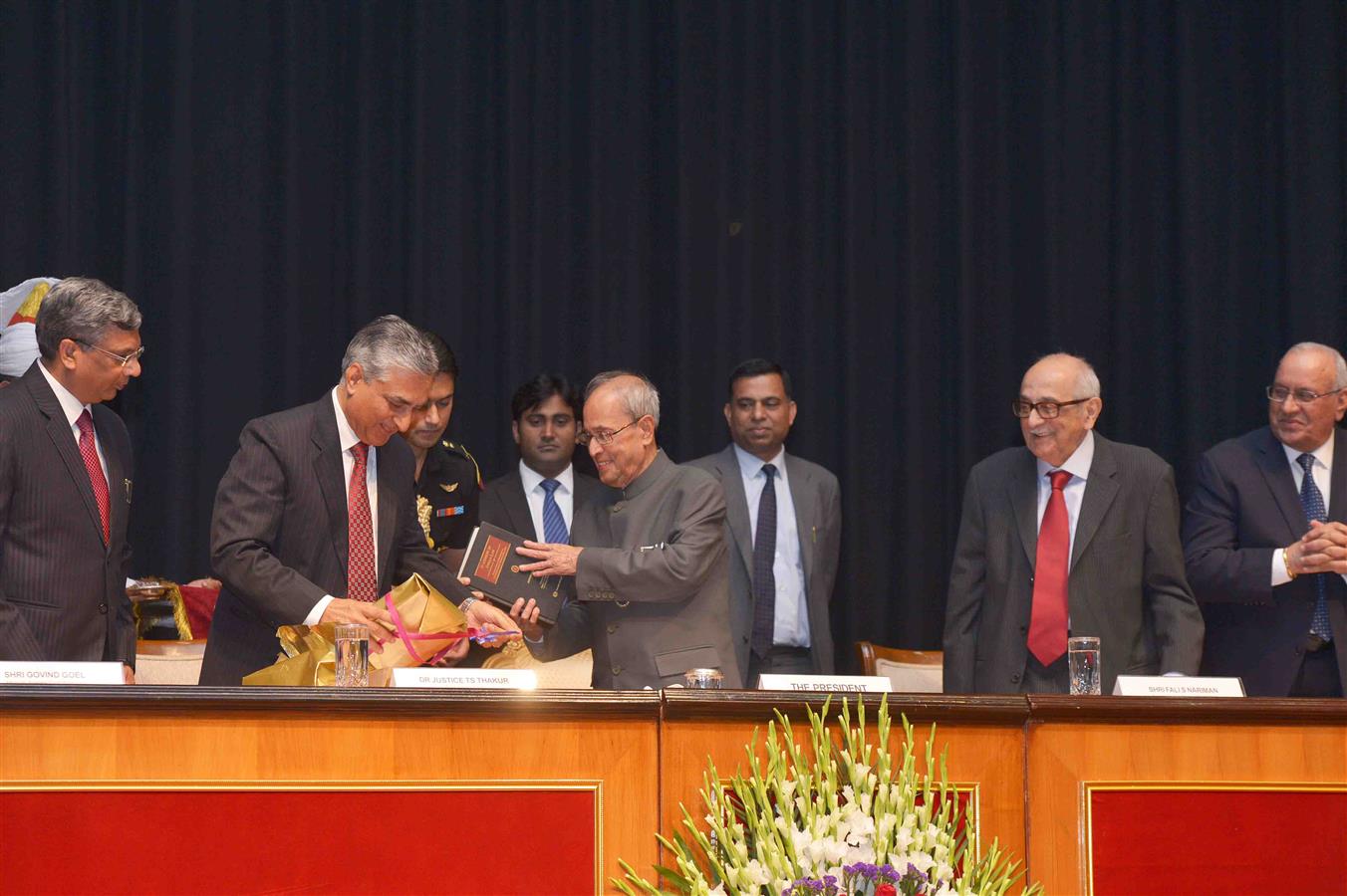 The President of India, Shri Pranab Mukherjee receiving the first copy of a book ‘Statement of Indian Law: Supreme Court through its Constitution Bench Decisions since 1950’ written by Shri Govind Goel, Advocate, Supreme Court of India at Rashtrapati Bhav 