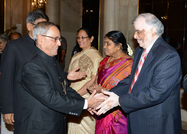 The President of India, Shri Pranab Mukherjee hosted a Dinner to the Shri Justice Rajendra Mal Lodha, Chief Justice of India and the Shri Justice P. Sathasivam, Former Chief Justice of India at Rashtrapati Bhavan in New Delhi April 27, 2014. 