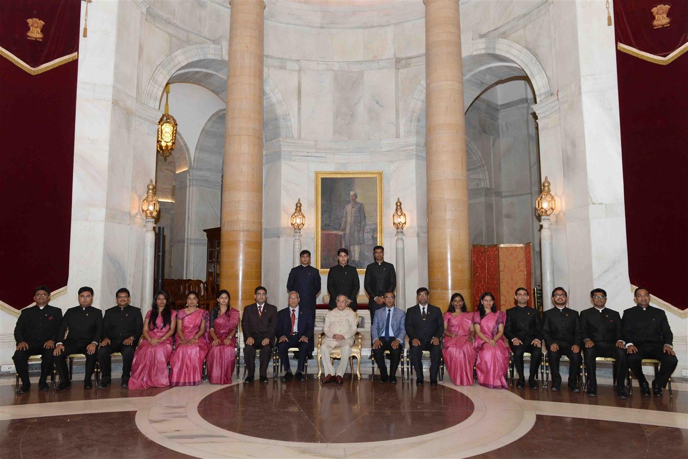 The President of India, Shri Pranab Mukherjee meeting the Probationers of Indian Postal Service (2016 Batch) from Rafi Ahmed Kidwai National Postal Academy, Ghaziabad at Rashtrapati Bhavan on March 05, 2017.