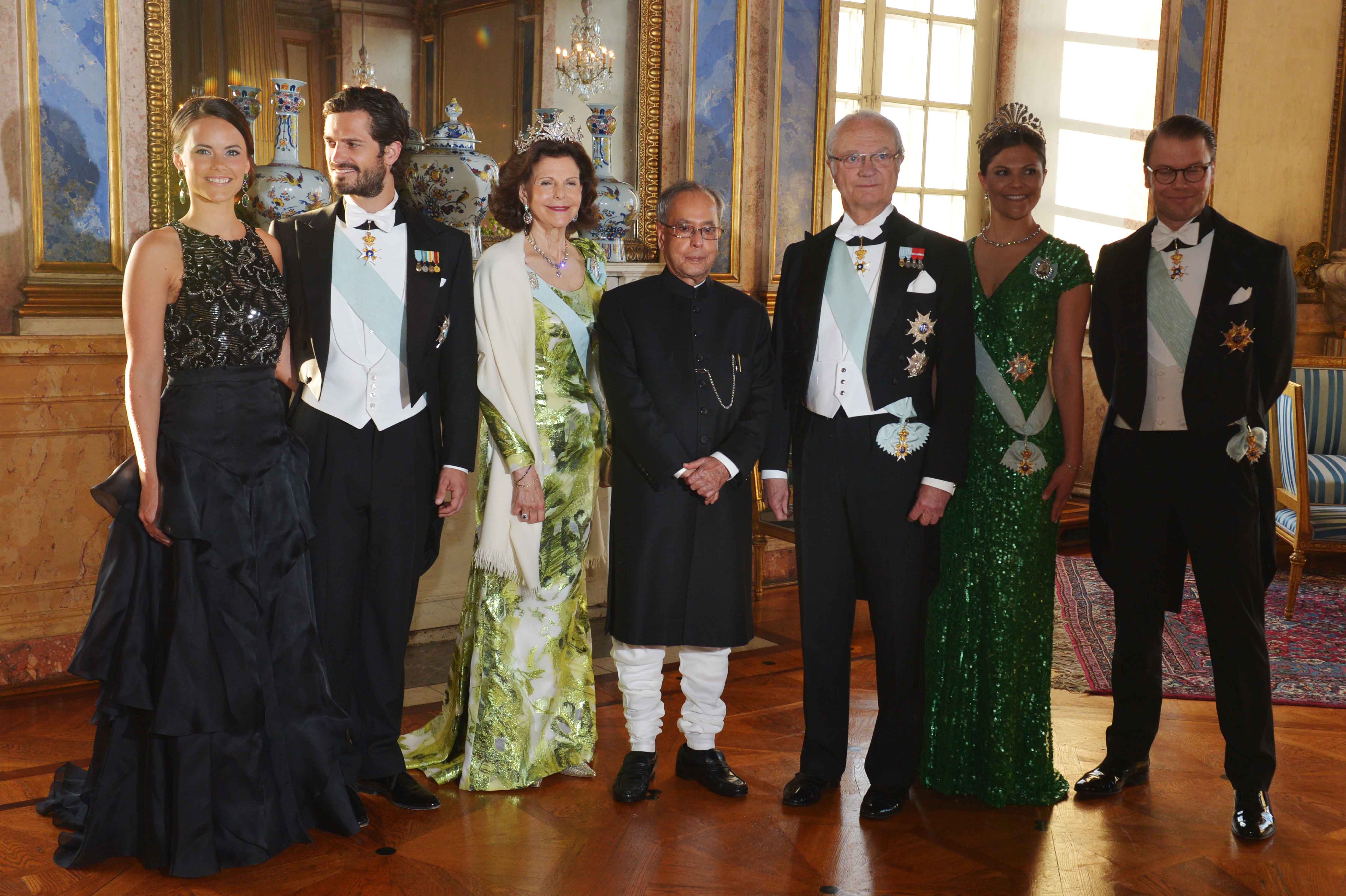 The President of India, Shri Pranab Mukherjee at the Banquet hosted by their Majesties H.M. King Carl XVI Gustf, Queen Princess Victoria, His Royal Highness Prince Carl Philip and Ms. Sofia Hellqvist at Stockholm in Sweden on June 1, 2015.