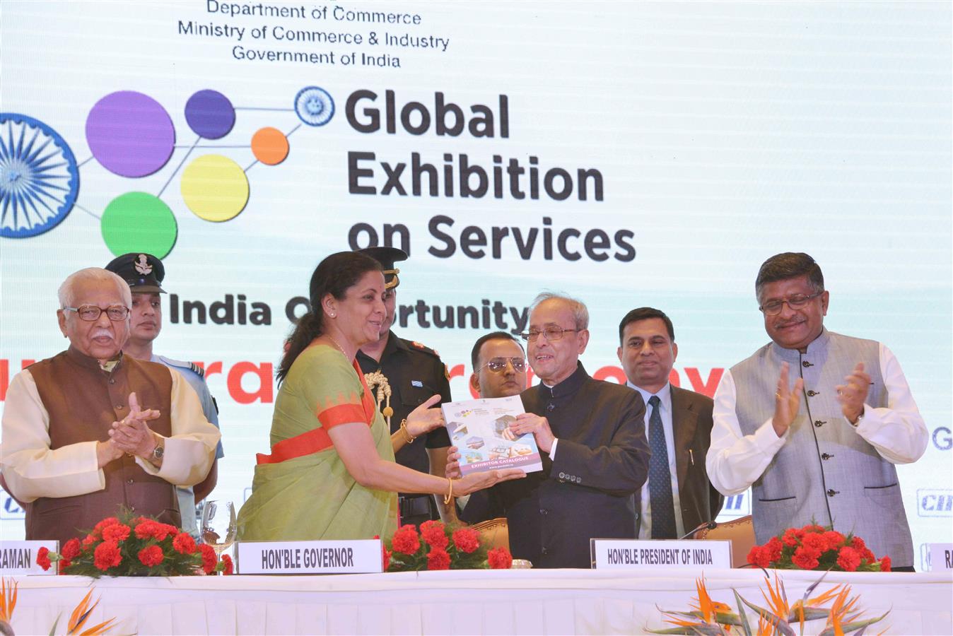 The President of India, Shri Pranab Mukherjee at the inauguration of the Second Edition of Global Exhibition on Services -2016 at India Expo Centre & Mart, Greater Noida in Uttar Pradesh on April 20, 2016. 